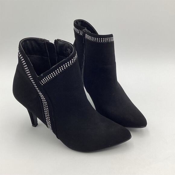 12 Thompson Women's Black Suede Rhinestone Ankle Boots Size 9.5 - Picture 1 of 11